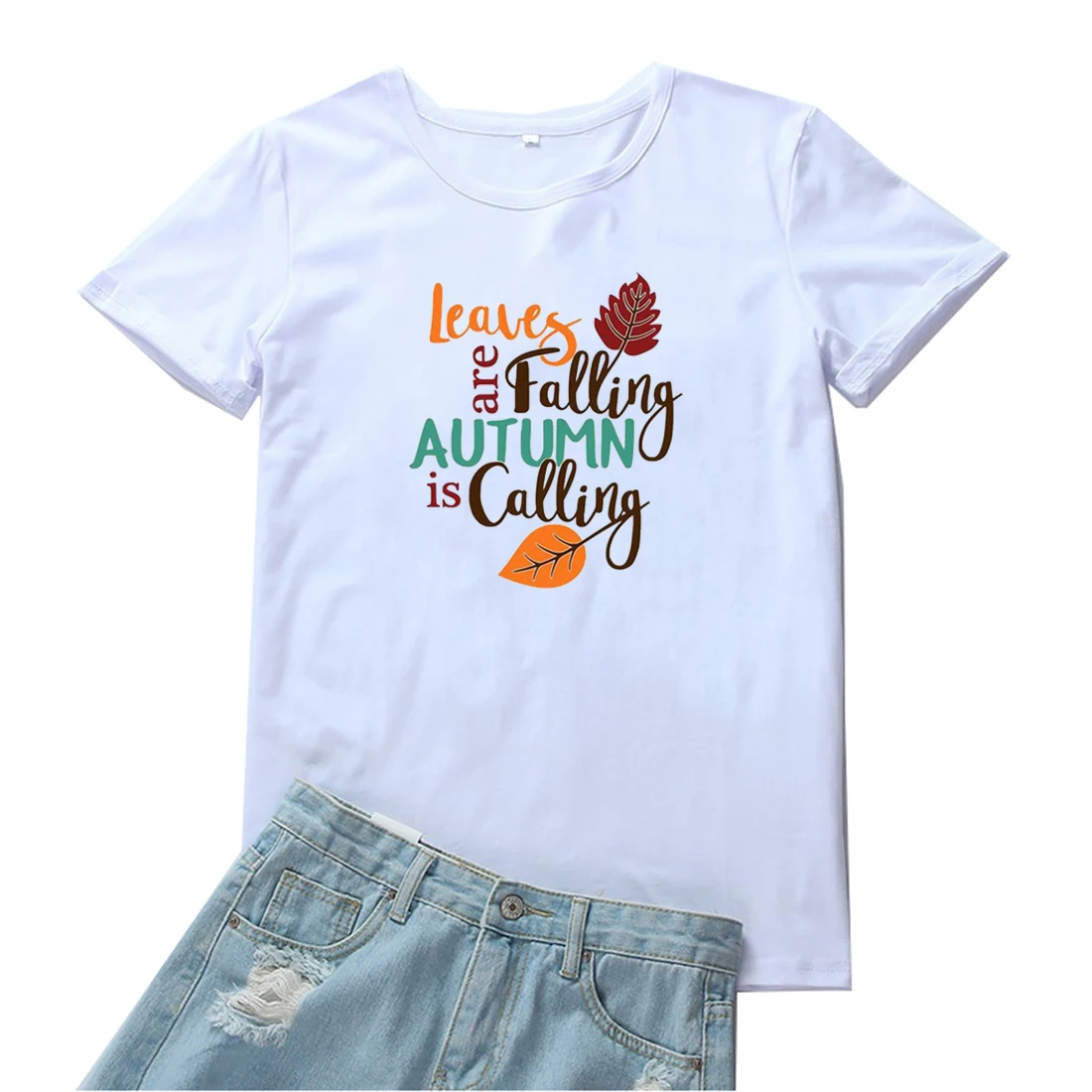 

Leaves Are Falling Autumn Is Calling T Shirt Women Color Print Pattern Women T-shirt Casual Tshirts Aesthetic Graphic Tee Women