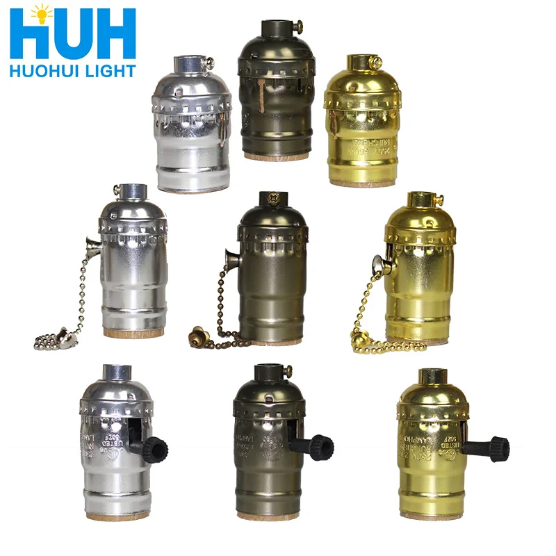 

Vintage E27 Aluminum Retro Antique Lamp Base Holder Screw Aluminum Bulb Light Screw Soet 3 Colors with Switch 110V/220V
