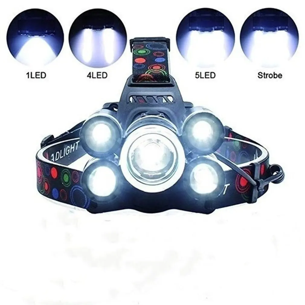 

5LED Headlight Head Lamp Flashlight Head Torch Headlamp 4 Modes Outdoor Sports Camping Hiking Fishing Waterproof