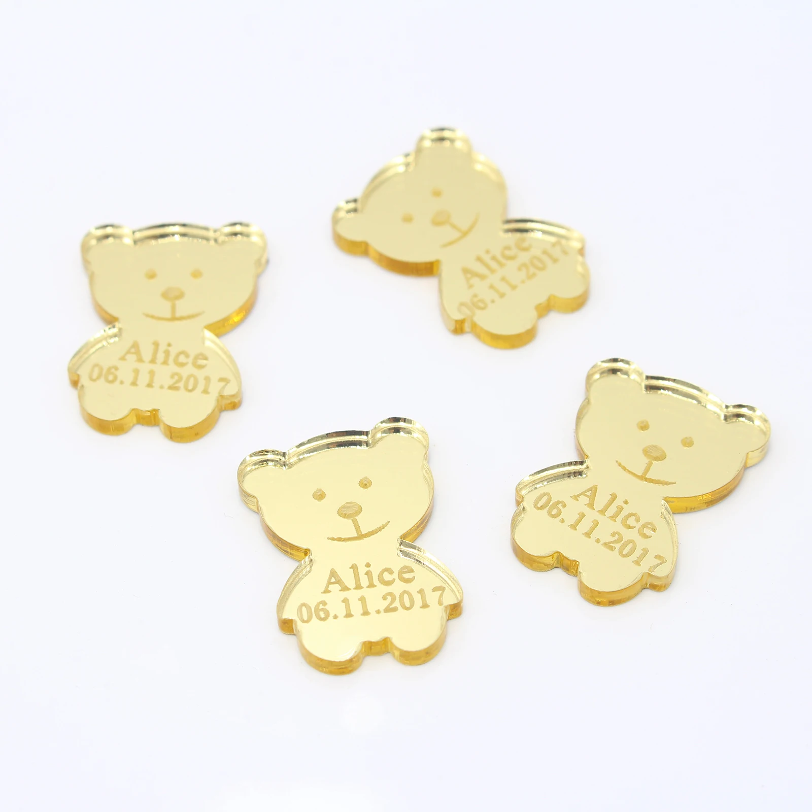 30pcs Personalized Cute Teddy Bear Engraved Name Date Baby Shower Custom Princess Birthday Party Decoration DIY Confetti Gifts