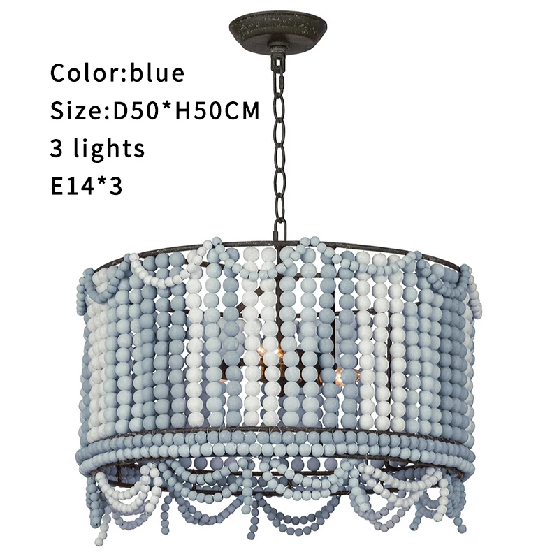 Деревянный подвесной светильник в стиле лофт розового/белого цвета с бисером