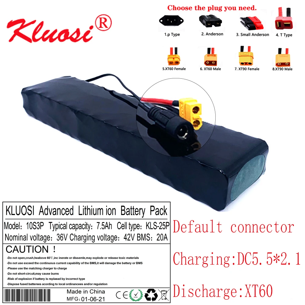 

Аккумулятор для электровелосипеда KLUOSI 10S3P, литиевая батарея 36 в 7,5 ач 8 Ач 36 в 42 в с 20A BMS для Xiaomi Mijia M365 Pro, скутера