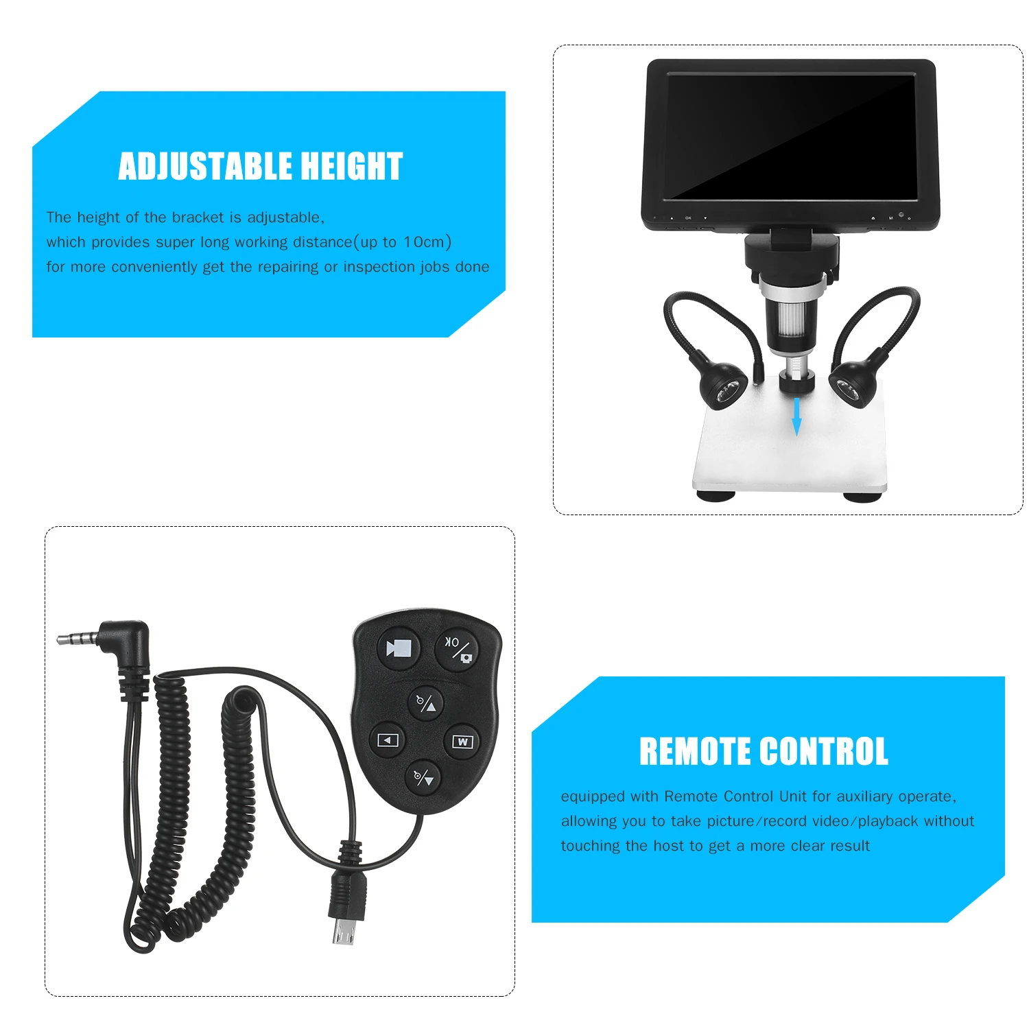 

7in Digital Microscope 1200X Magnification Microscope Video Camera Microscope with Remote Control 8 Adjustable LED Light
