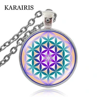 karairis sacred geometry flower of life pendant necklace mandala glass cabochon buddhism spiritual yoga necklace women jewelry