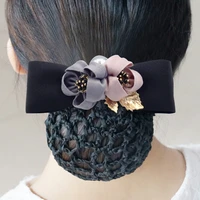 boutique office bow hairpins ribbon floral cloth hair bun staff hair clips flower snood accessories barrette hair clip for women