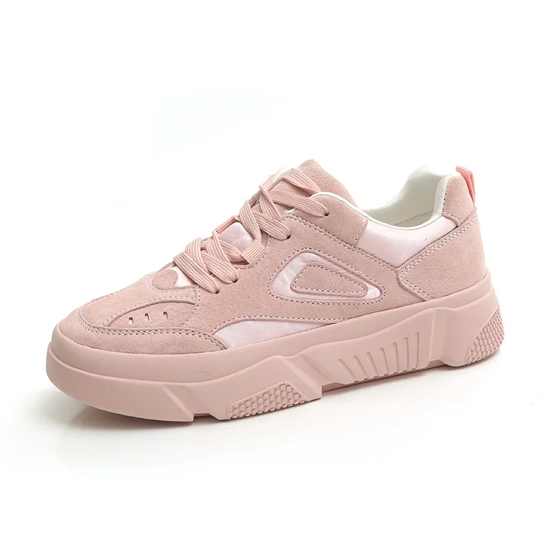 

Women Sneakers Pink Solid Color Lace Up 2020 New Fashion Pigskin Woman Casual Shoes Outdoor Footwear Comfortable High Quality