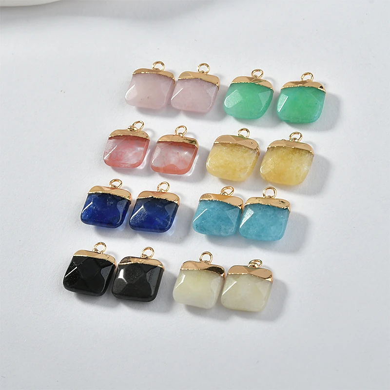 

Natural crystal jade square cut bread gold rim pendant diy earrings necklace bracelet pendant material accessories