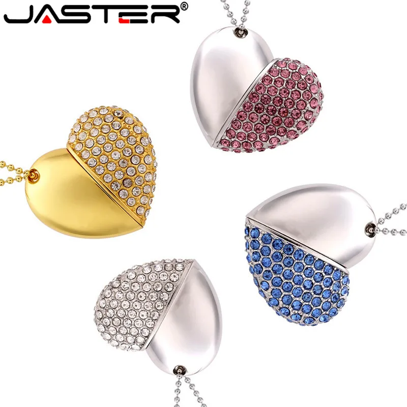 USB флеш накопитель в форме сердца JASTER металлический с цепочкой 4 ГБ 8 16 32 64 карта