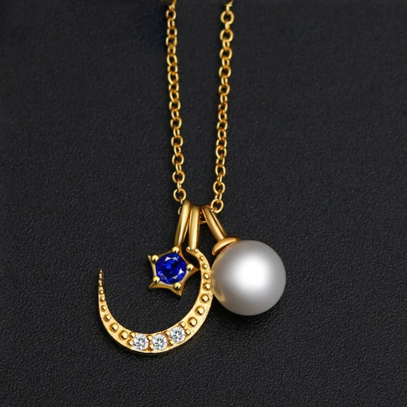 Звездное небо серебро 925 пробы жемчужный Сапфир звезда подвеска в виде Луны