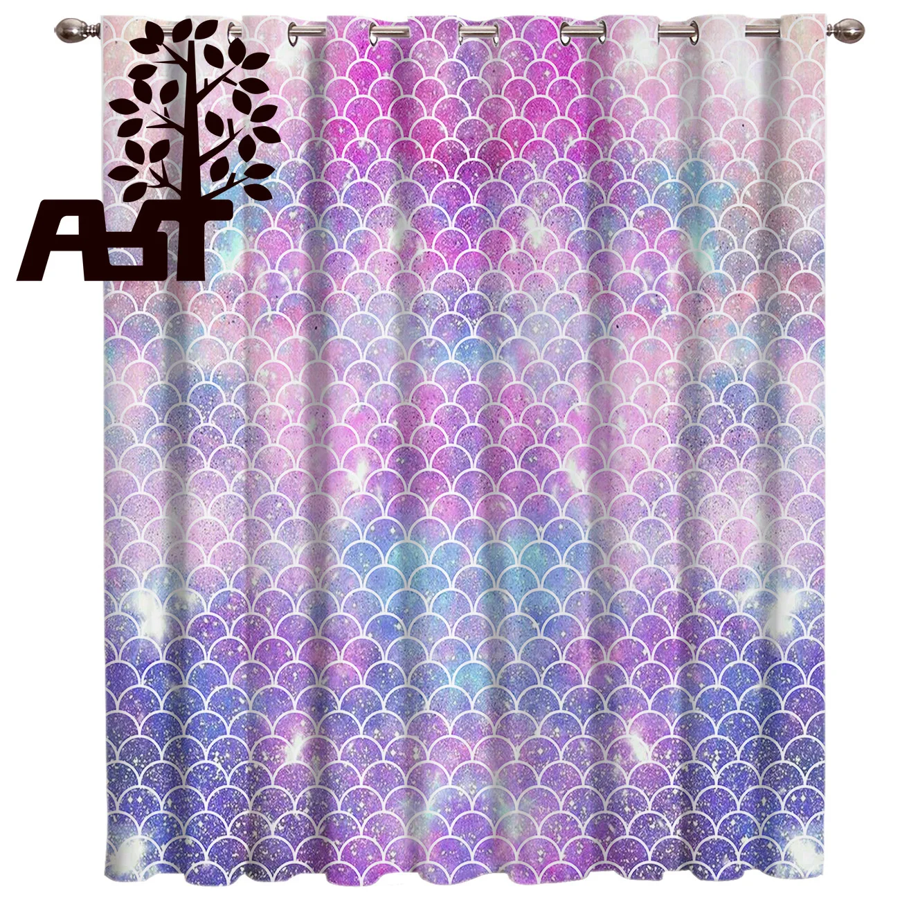 Яркие затемняющие шторы с русалочкой для окна гостиной кухни открытые левые и