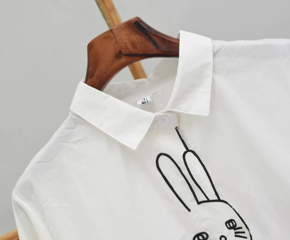 Женская хлопковая рубашка на пуговицах белая Повседневная Блузка с отложным