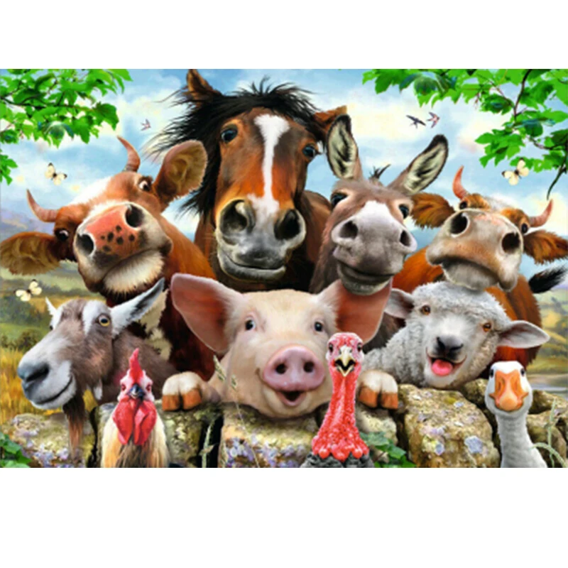 Ручная работа Полный Круглый алмаз картина ферма животные корова свинья лошадь