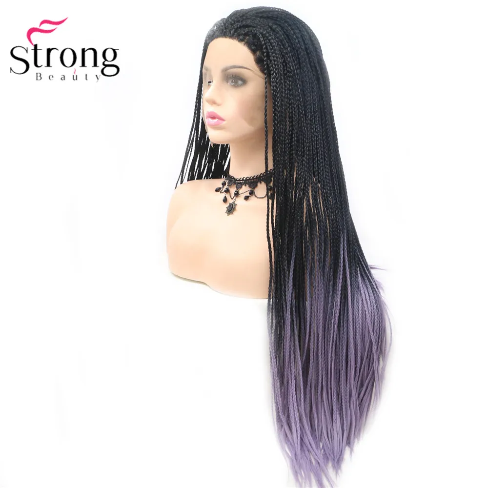 StrongBeauty коробка коса Кружева спереди длинный черный парик Омбре Синтетический Плетеный ящик косы парики для женщин