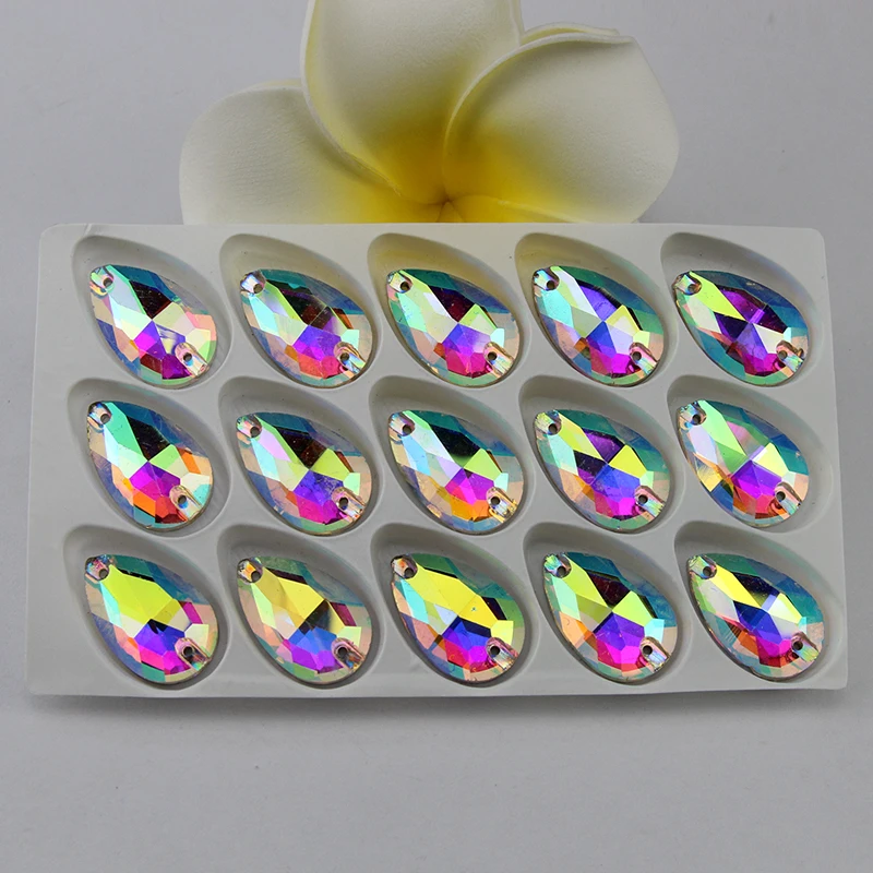 16x25mm 15pcs Все размеры, груша, пришитые стразы, кристалл ab, цвет, стекло, шитье, 3230, капля, плоская задняя сторона, пришитое каменное стекло для свадебного платья - Цвет: 16x25mm 15pcs