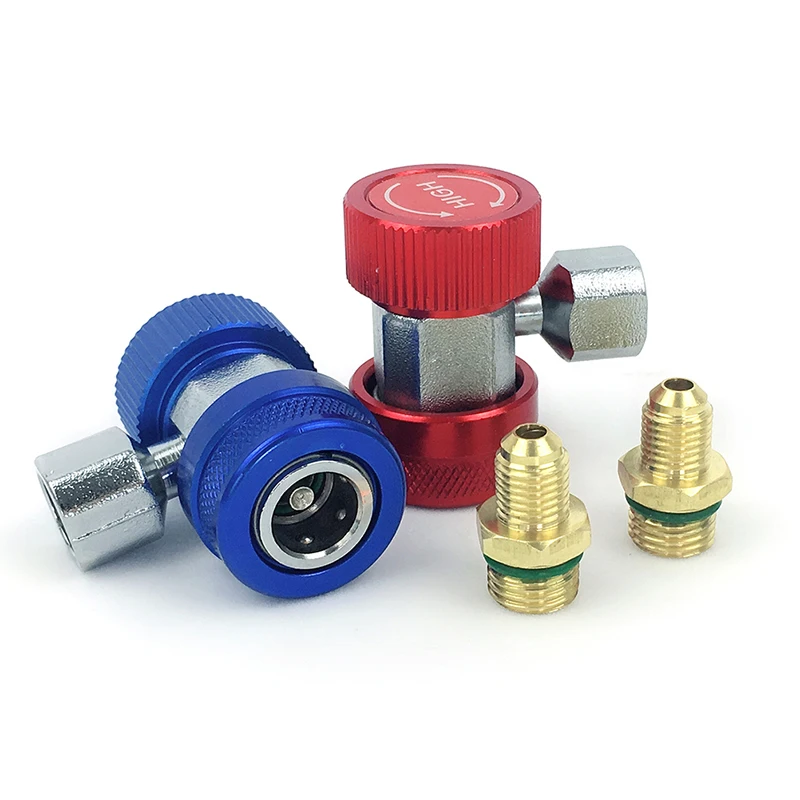 

2pcs Car Auto AC Red Blue High / Low Side R1234A Quick Couplers Adapters Conversion Kit With Manual Couplers