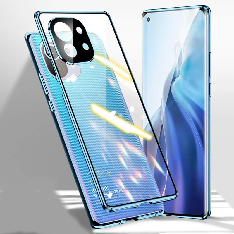 Двухсторонний стеклянный Магнитный чехол для Xiaomi Mi 11 Pro металлический бампер