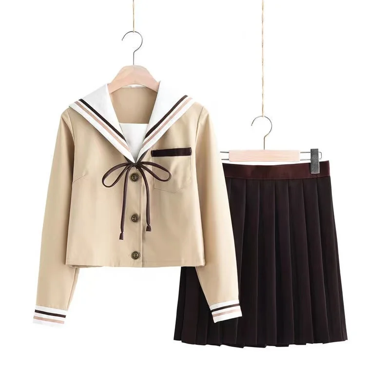 

Japanese School Uniforms Anime COS Sailor Suit JK Uniforms College Middle School Uniform For Girls Students Light Yellow Costume