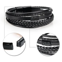 mens cowhide rope bracelet woven leather metal magnet buckle detachable jewelry