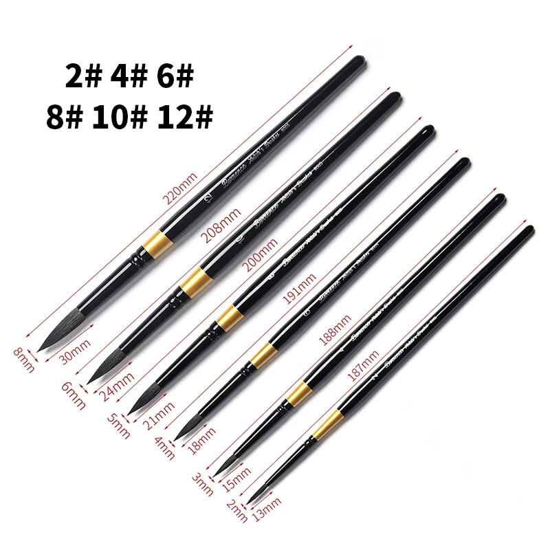 1/3/6 Pcs Professional Black Handle Squirrel Hair Round Brush Set Painting Brushes for Artistic Watercolor Gouache Wash Mop images - 6