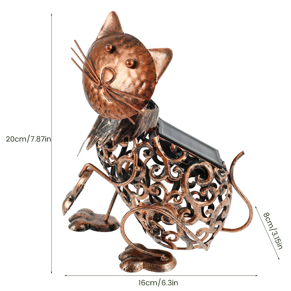 

Garden LED Solar Cat Light Kitty Statue Sculpture Landscape Pathway Lamp Courtyard Ornament Metal Garden Decoration