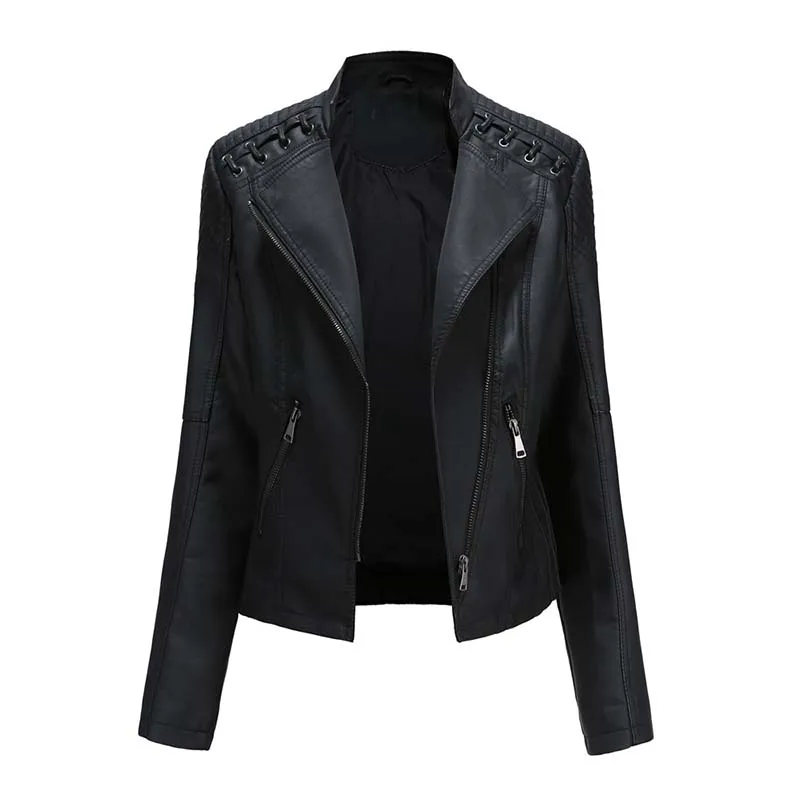 High Quality 2021 Autumn Black Pu Faux Leather Women Loose Zipper Fashion New Women's Wild Biker Jacket Oversized Outwear Femme