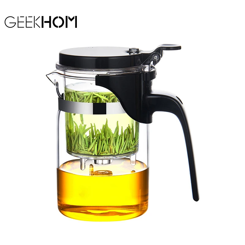 Стеклянный чайник GEEKHOM стеклянная чашка с крышкой из нержавеющей стали для