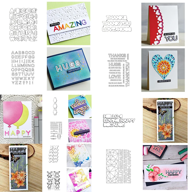 

26 Alphabet Butterfly Thanks Metal Cutting Dies Matching Clear Stamp Scrapbooking Crafts Card Album Making DIY Stencil New 01