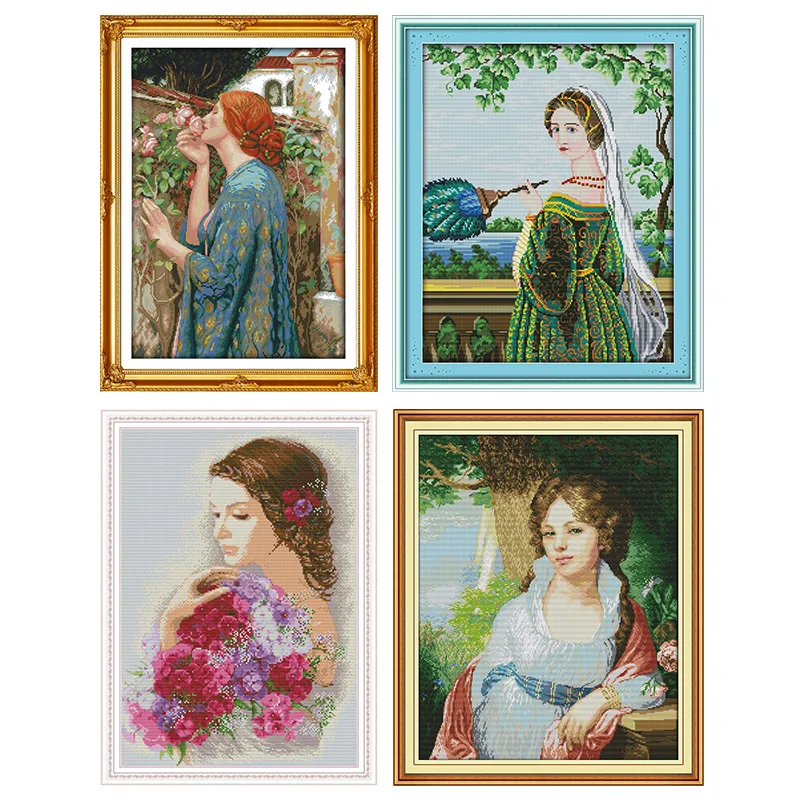 Набор для вышивки крестиком DMC 11CT женская и цветочная живопись комплект