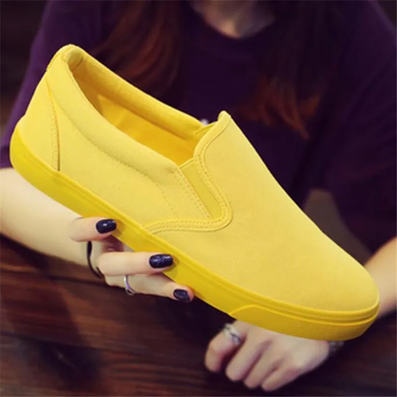 

2020 Men and Women Breathable Canvas Casual Shoes Student Loafers Shoes Unisex Fashion Flat Sneaker Orange Yellow Green Footwear