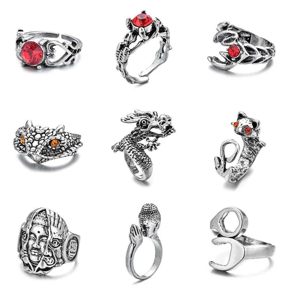 Мужские открытые панковские кольца в стиле хип хоп ретро с драконом и