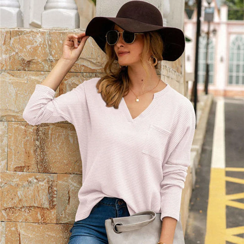 

Women Long Sleeve V-Neck Sweater Streetwear Casual Solid Loose Pullover Knitwear Jumper Holiday Top Blouse Fashion Clothing