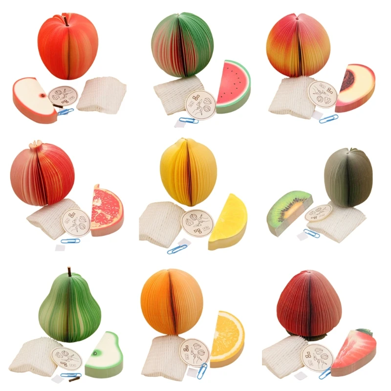 

Creative Lemon/Kiwi/Pear/Orange/Strawberry Fruits Sticky Notes 1.73x3.66in w/ Paper Clip PE Shell for students Home