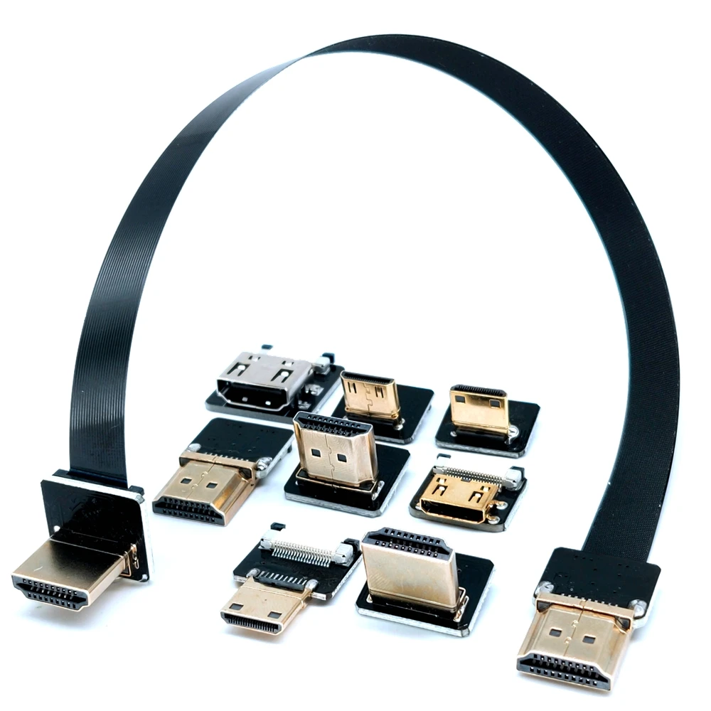 

Плоский ленточный кабель HDMI FPV с углом вверх/вниз, гибкий ленточный кабель HDMI 90 градусов, 20-контактный штекер HDMI raspberry 4