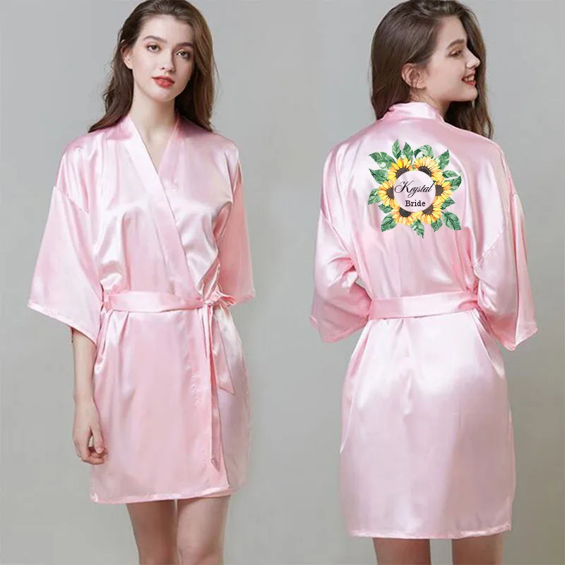

Flower Print Satin Pajama Wedding Party Hen Party Robe Women Bridal Bride Squad Robes Bathrobe Sleepwear
