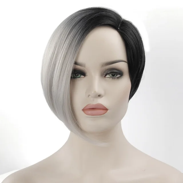 

Short Black Wigs For Women Synthetic Hair Wigs Female Heat Resistant Fiber Color Ombre Grey Wig Cosplay
