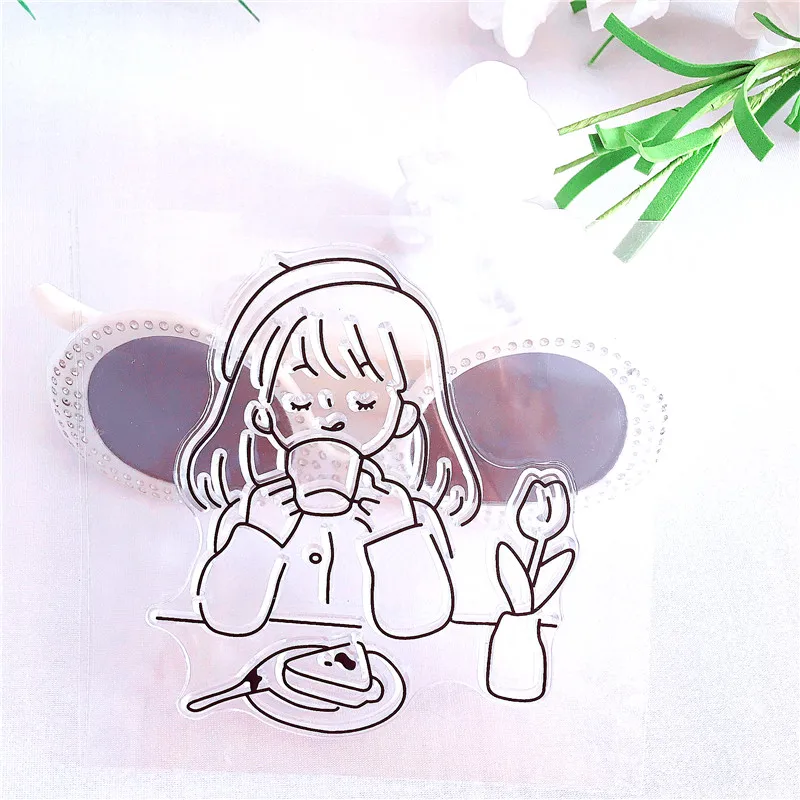 10*10 Tea-testing Girl Transparent Silicone Clear Stamp Seal for DIY Scrapbooking Photo album Decorative Sheets | Дом и сад