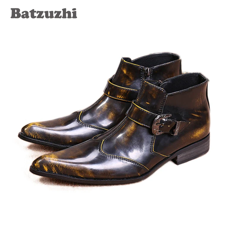 

Batzuzhi New Italian Style Boots Men High Top Bronze Men Boots Pointy Toe Ankle shoes Boots for Men, Big size 45/46