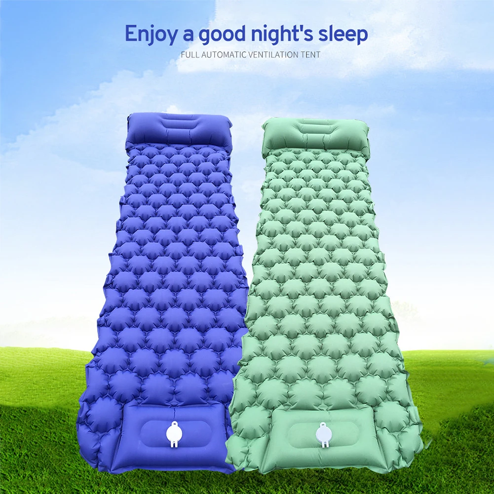 

Outdoor Sleeping Pad Camping Inflatable Mattress with Pillow Moistureproof Mat Folding Bed Trekking Ultralight Air Cushion