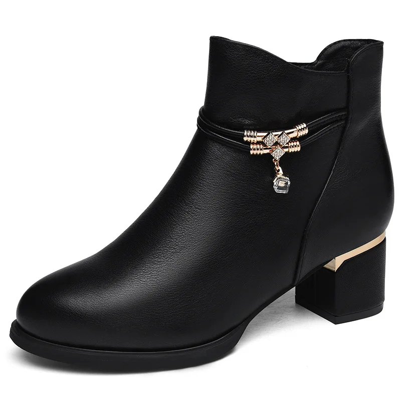 Women Genuine Sheepskin Leather Ankle Boots Casual Autumn Winter Thick High Heels New Chelsea Booties Shoes Korean Fashion M0124