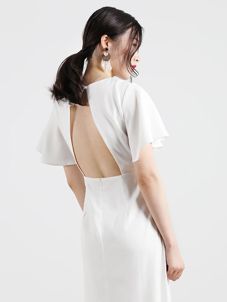

Sexy Ladies Dress Open Back Hollow Out Elegant Dresses Solid Holiday Beach Summer Short Dress 2019 Vestidos De