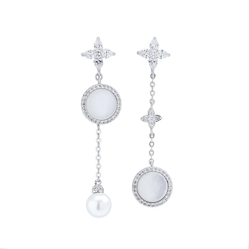 

Fritillary Pearl Pendant Asymmetrical Star Earrings Fashion Trendy Stud Earrings Female Gift