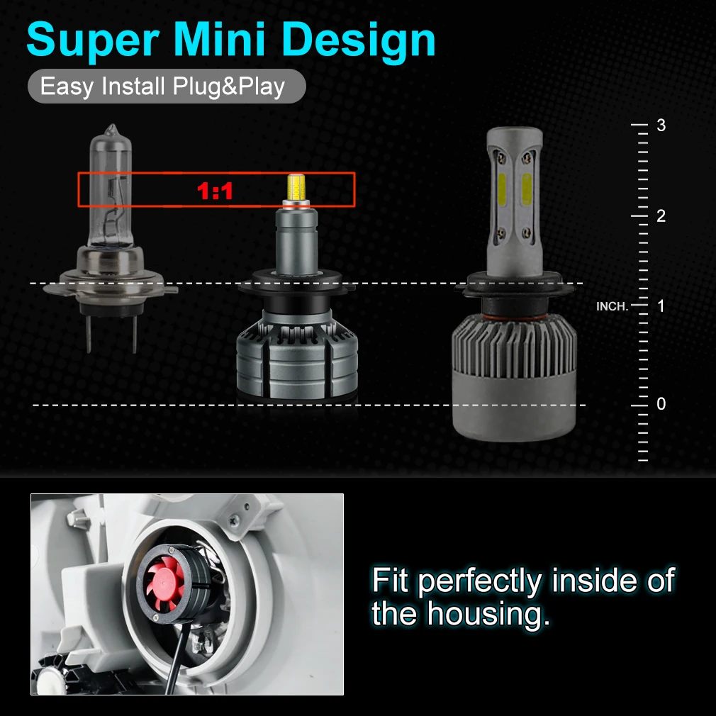 2 шт. Автомобильные светодиодные лампы H7 H1 H3 H11 9005 HB3 9006 HB4|Передние LED-фары для авто|