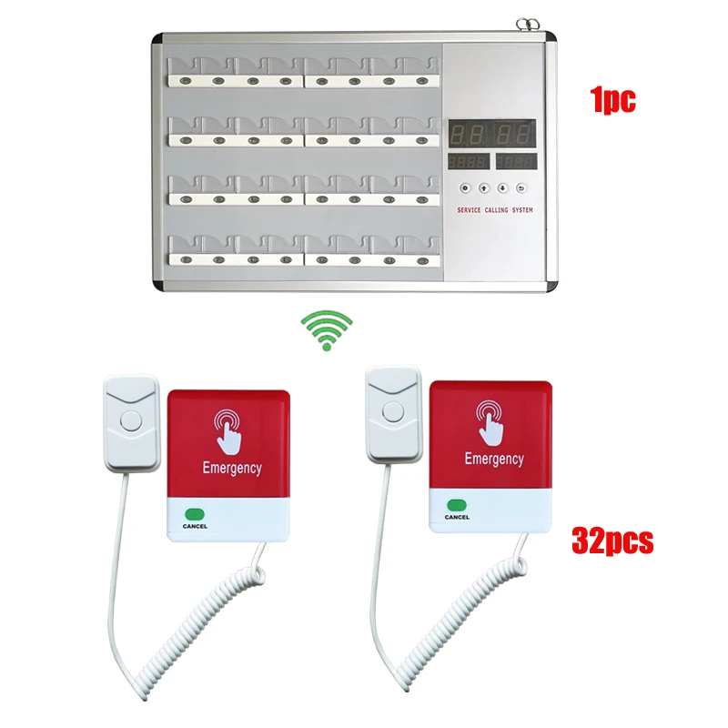 

DC12V Emergency Device Wireless Nurse Calling System 1 Number Receiver 32 Pull Cord Call Button for Hospital