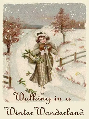 

Retro Vintage Metal Plaque Sign Walking in a Winter Wonderland Merry Christmas Holiday Tin Sign for Home Bar Kitchen Pub