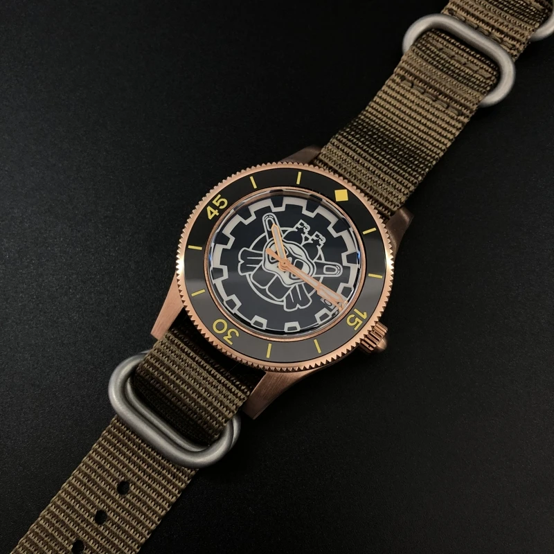 NO.2 SD1952S-pro Steeldive Super Luiminous Image логотип 300 м Водонепроницаемый ремешок Нато Мужская керамическая рамка CUSN8 Бронзовые часы NH35 - Цвет: NO.2