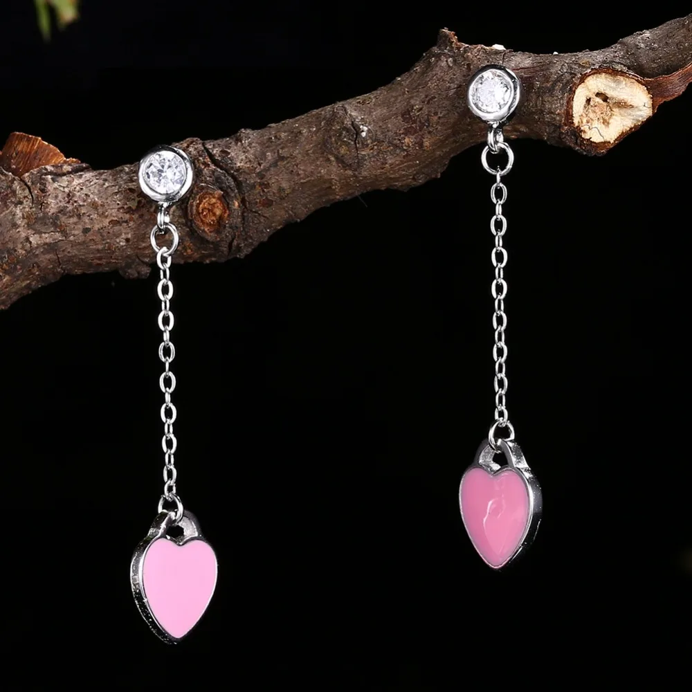 

V105 925 Sterling Silver Pink Drop Earrings Pink Natural Stone Shell Flower Dangle Earrings