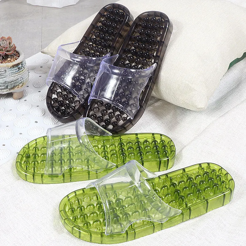 

2022 Women New Summer Slippers Crystal Massage Hollow Leaking Couple Bathing Plastic Male Home Bathroom Slippers