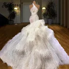 Белое вечернее платье с оборками, Перо хвоста роскошное вечернее платье с жемчугом, Длинные вечерние со стразами, сценический костюм, 2021