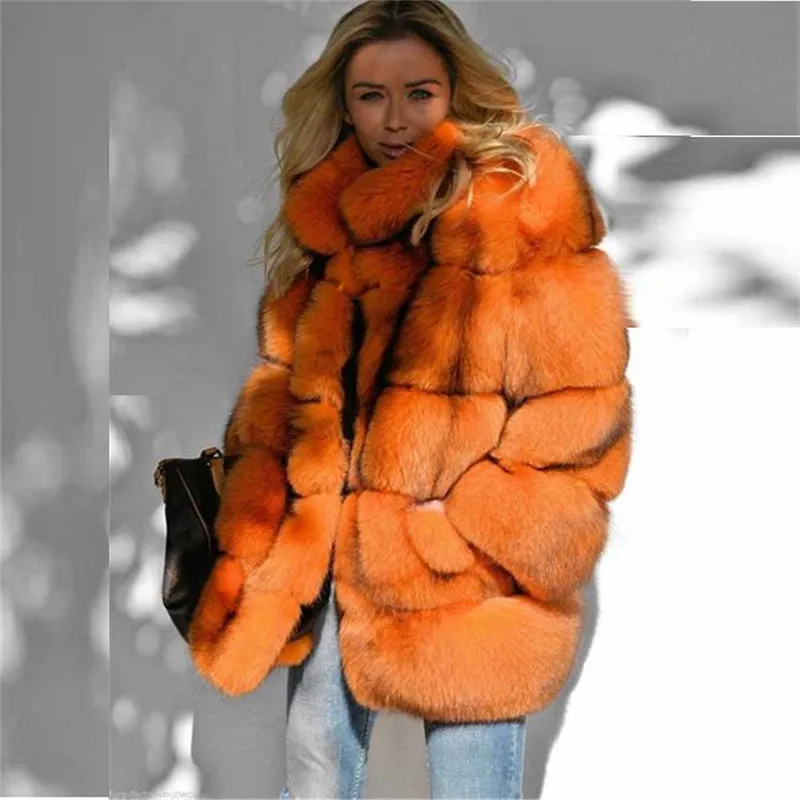 Fashion Women Genuine Fox Fur Jacket With Stand Collar Thick Warm Winter Overcoats Luxury Woman Real Fox Fur Coats High Quality enlarge