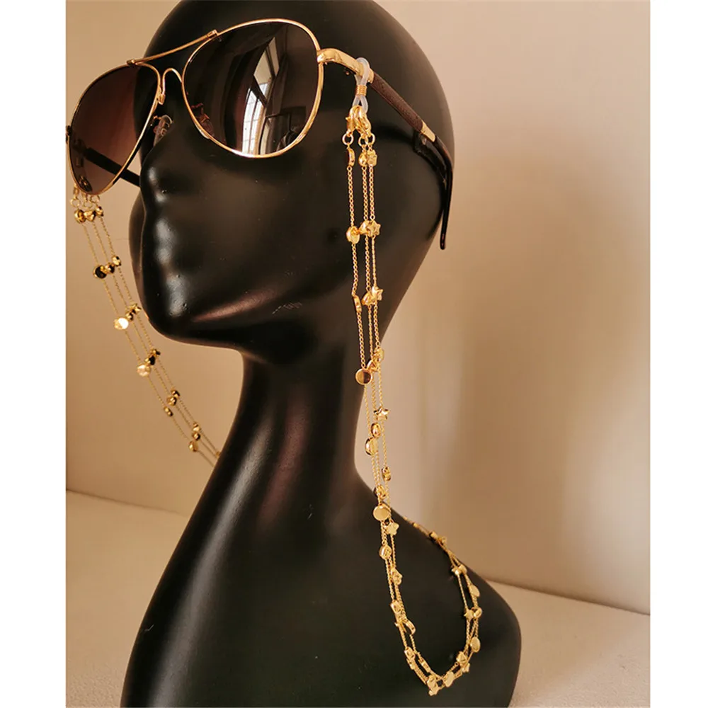 

Love Heart Star Beads Golden Link Eyeglasses Face Mask Chains Necklace Reading Glasses Sunglasses Strap Cord Holder Band